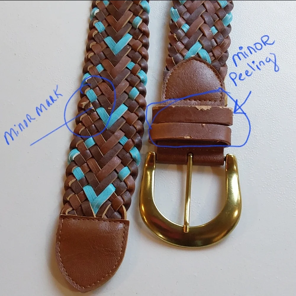 Arizona Jean Co. Womens Brown Braided Leather Belt with Turquoise Accents  Sz.XL